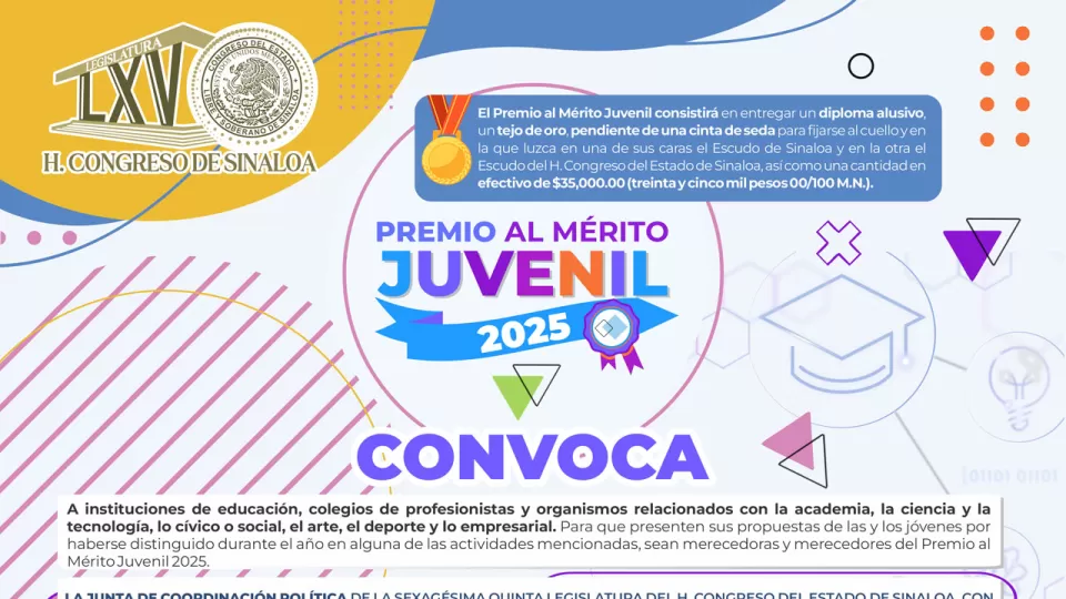 Lanza Congreso de Sinaloa Convocatoria al Premio al Mérito Juvenil 2025
