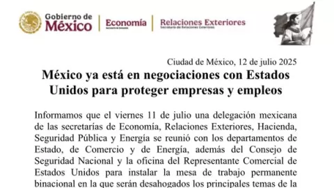 Delegación mexicana está en negociaciones con Estados Unidos para evitar aranceles