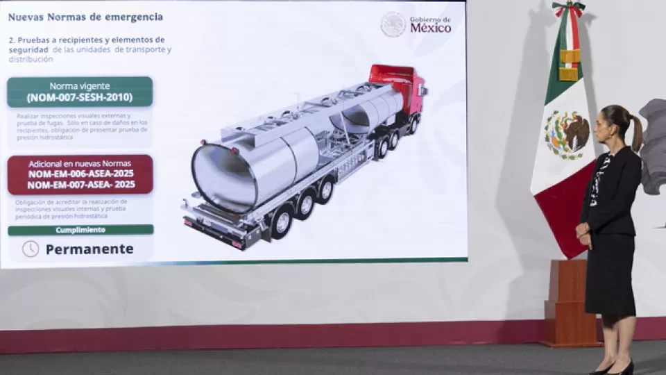 Nuevas normas buscan transporte y distribución de Gas LP a velocidad controlada y con vigilancia permanente: Presidenta
