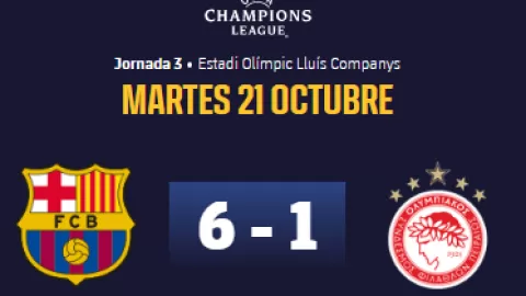 Festival de goles en el Camp Nou: Barcelona aplasta 6-1 a Olympiacos en la Champions League