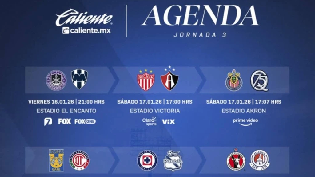 ¡Liga MX al Rojo Vivo! Horarios y Canales para no perderte la Jornada 3 este Sábado 17 de Enero 2026: Necaxa vs Atlas, Chivas vs Querétaro y más
