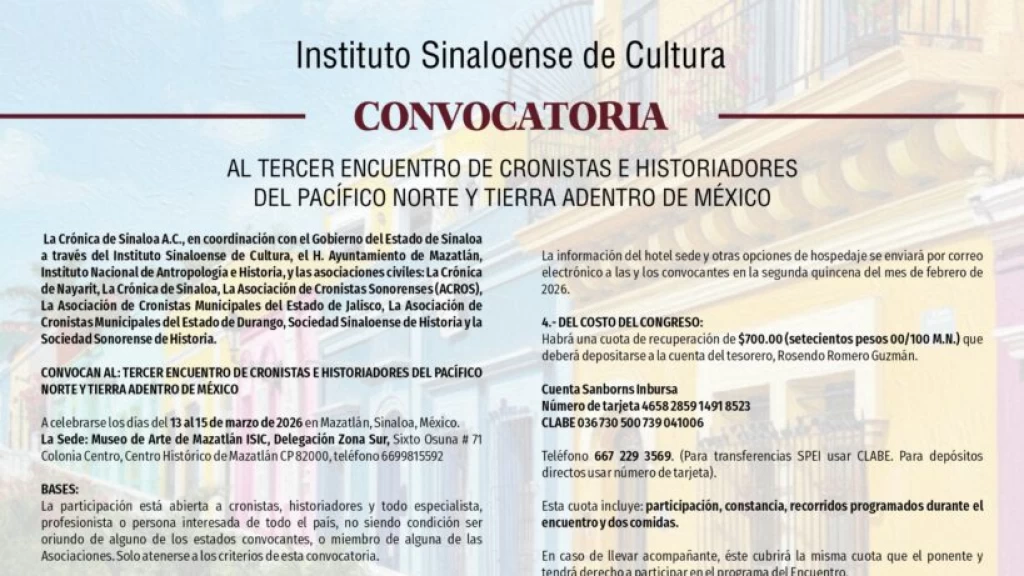 Convocan al 3° Encuentro de Cronistas e Historiadores del Pacífico Norte y Tierra Adentro