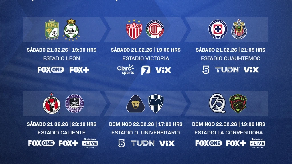 ¡Jornada 7 en la Liga BBVA MX Clausura 2026! Cinco Duelos Hoy Sábado 21 de Febrero