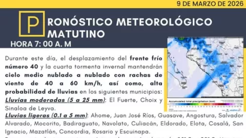 Sinaloa Bajo el Impacto del Frente Frío 39: Lluvias Aisladas y Calor este 7 de Marzo de 2026