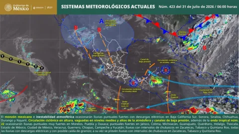 Sinaloa: Lluvias Fuertes, Descargas Eléctricas y Temperaturas de hasta 40°C Previstas para este Viernes 31 de Julio