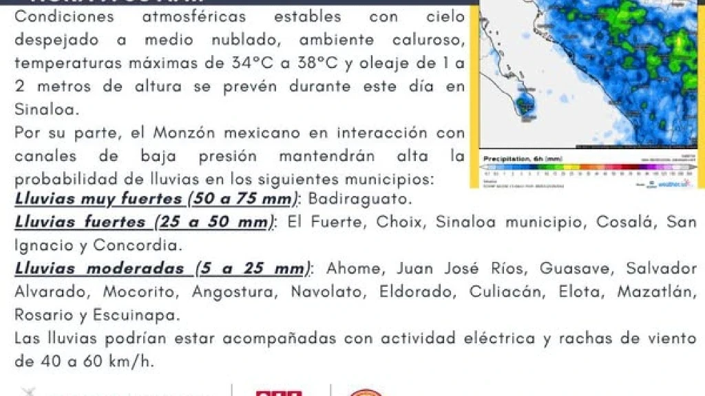 Sinaloa: Lluvias Intensas y Tormentas Azotan Centro y Norte Este Lunes 3 de Agosto