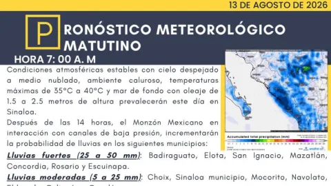 Sinaloa: Lluvias, Posible Granizo y Vientos de 60 km/h Azotan Hoy 13 de Agosto