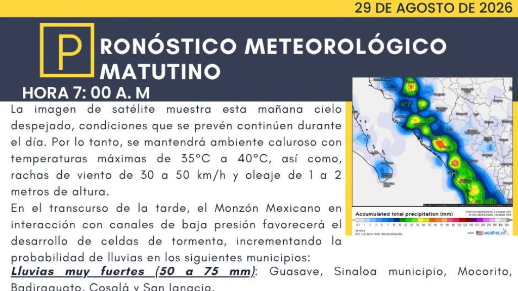 ¡Alerta en Sinaloa! Lluvias Torrenciales y Calor Extremo en la Región Este Sábado 29 de Agosto