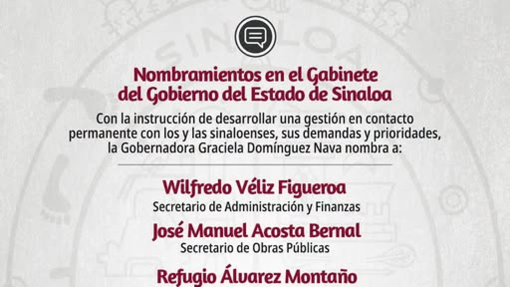 Anuncia la Gobernadora de Sinaloa, Graciela Domínguez, seis nombramientos en el gabinete