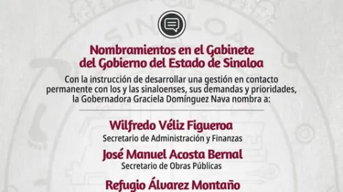 Anuncia la Gobernadora de Sinaloa, Graciela Domínguez, seis nombramientos en el gabinete