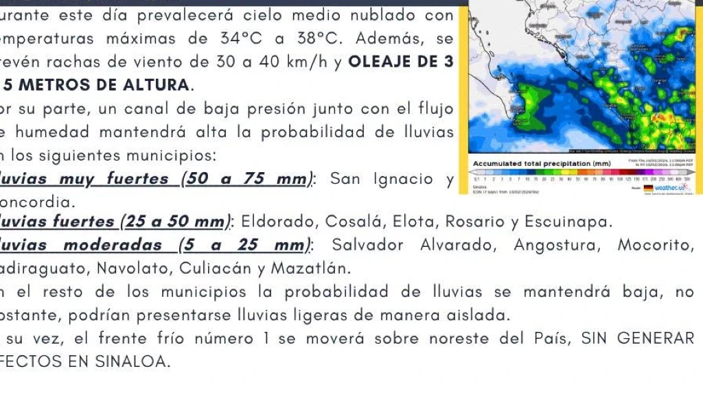 Alerta en Sinaloa: Lluvias, Oleaje Elevado y Calor Extremo Azotan la Entidad Este 2 de Octubre