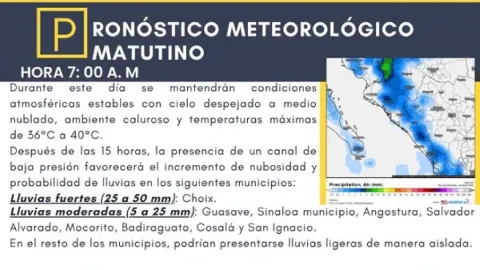 Sinaloa: Lluvias Fuertes esta Tarde, ¡Temperaturas de hasta 40°C!