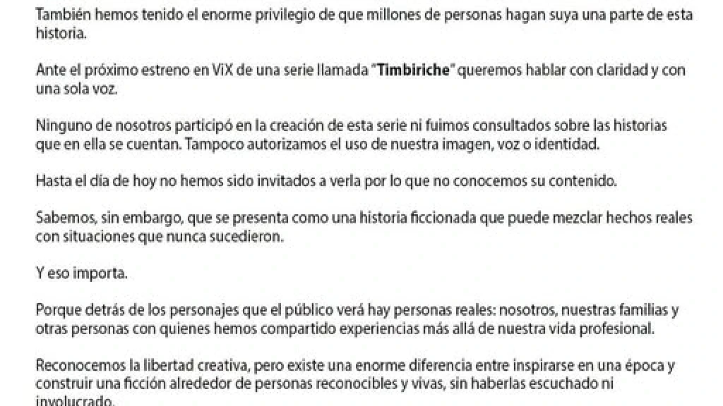 Timbiriche Rechaza Serie Biográfica de ViX: 'No es Nuestra Historia'
