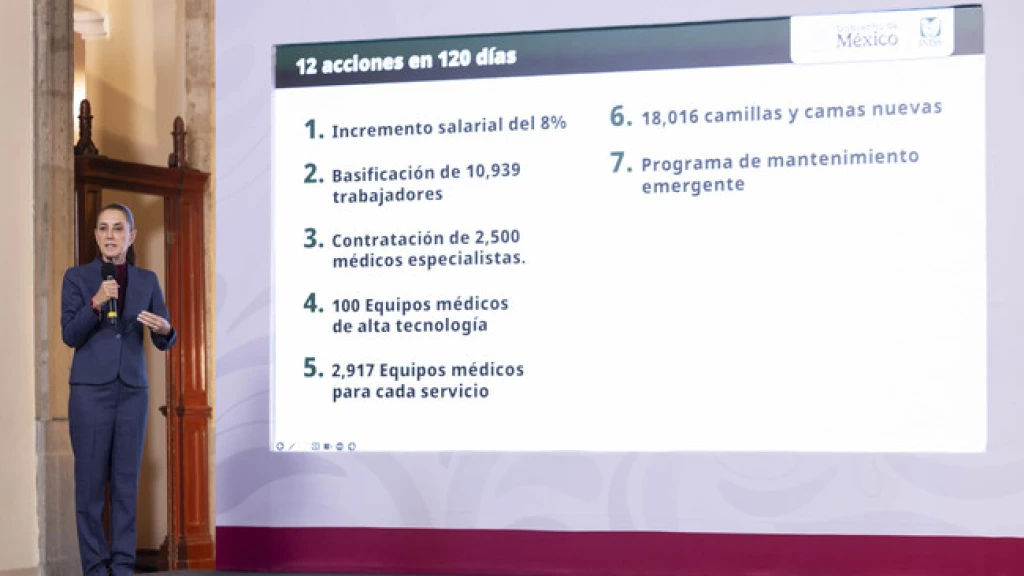 Presidenta anuncia programa emergente de 12 acciones en 120 días para mejorar la atención y las condiciones de los trabajadores en el IMSS
